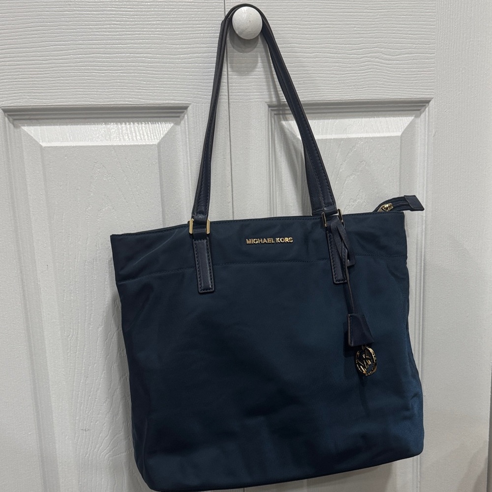 Michael Kors Dark Blue Tote with Gold Accents